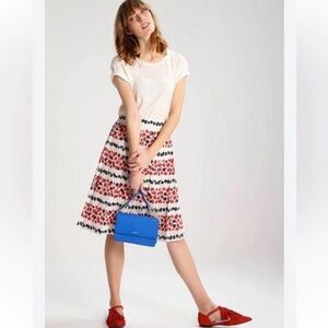 J Crew Berry Print Pleated White Skirt 12P